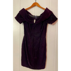 Vintage Rampage Juniors Mini Dress Size 3 Purple Velvet Off the Shoulder Witchy